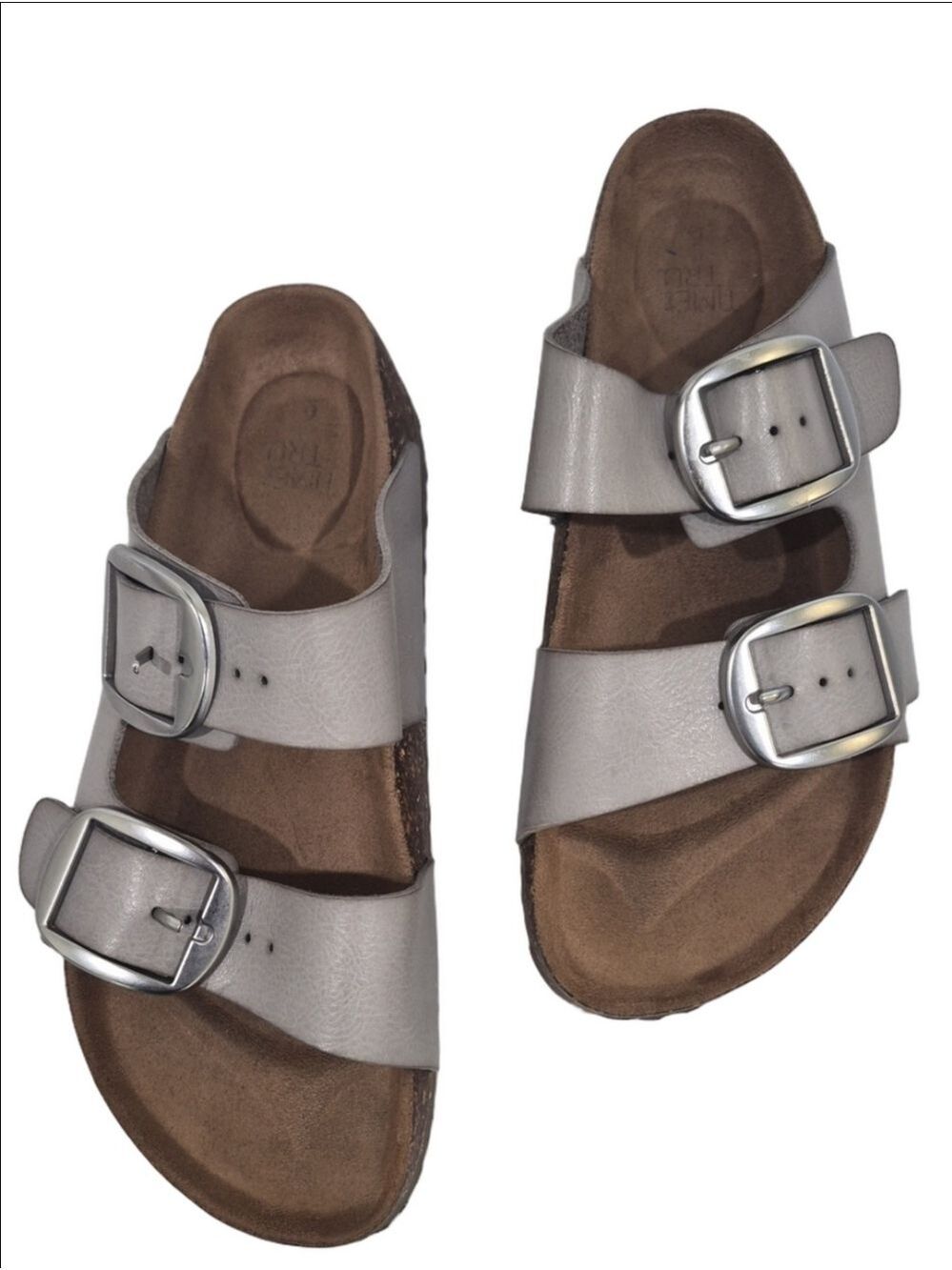 Time and Tru Women's Two-Strap Footbed Sandals with Large Buckles